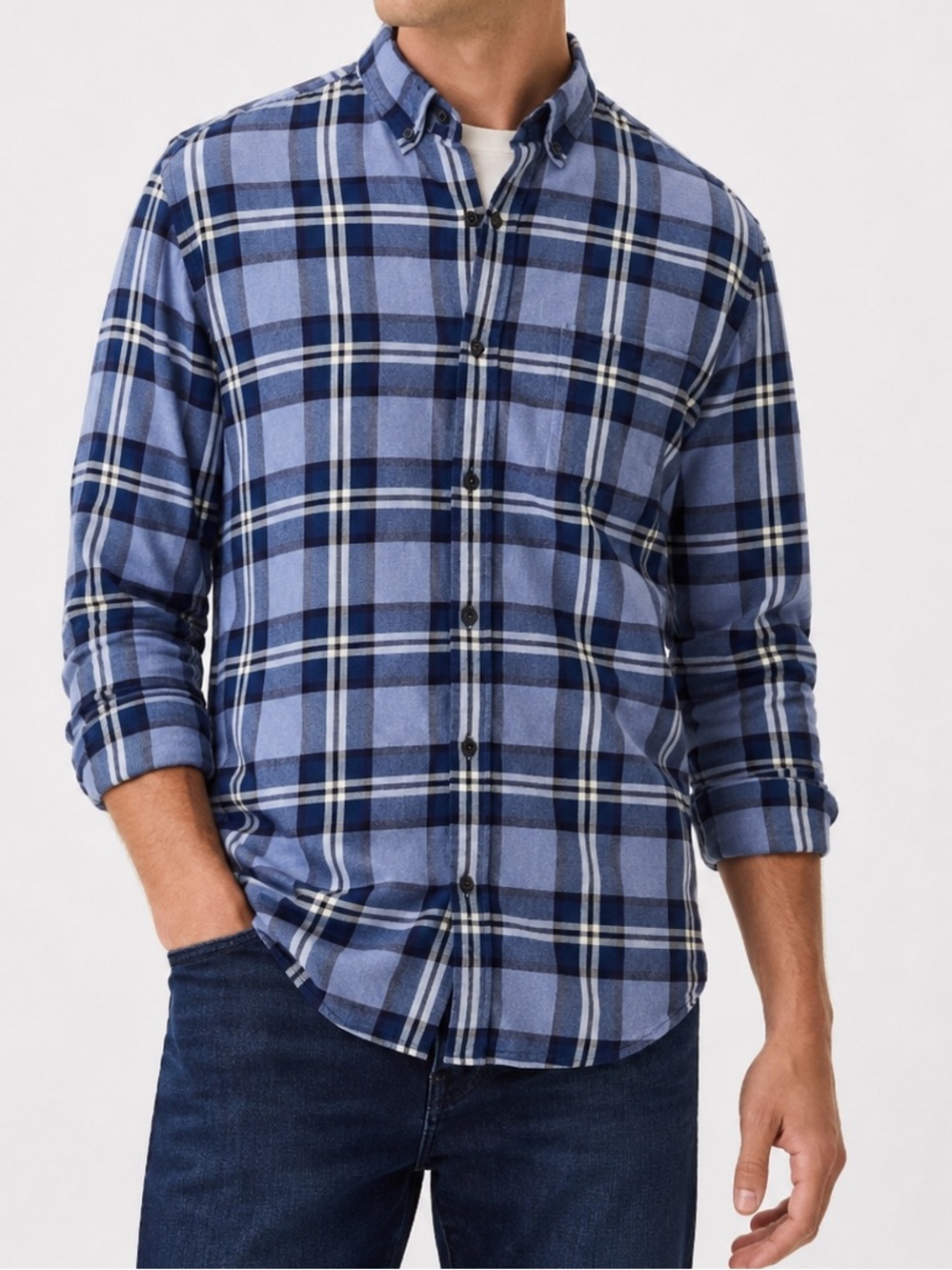 2/49$‎ BANANA REPUBLIC plaid luxe slim fit flannel shirt size Large